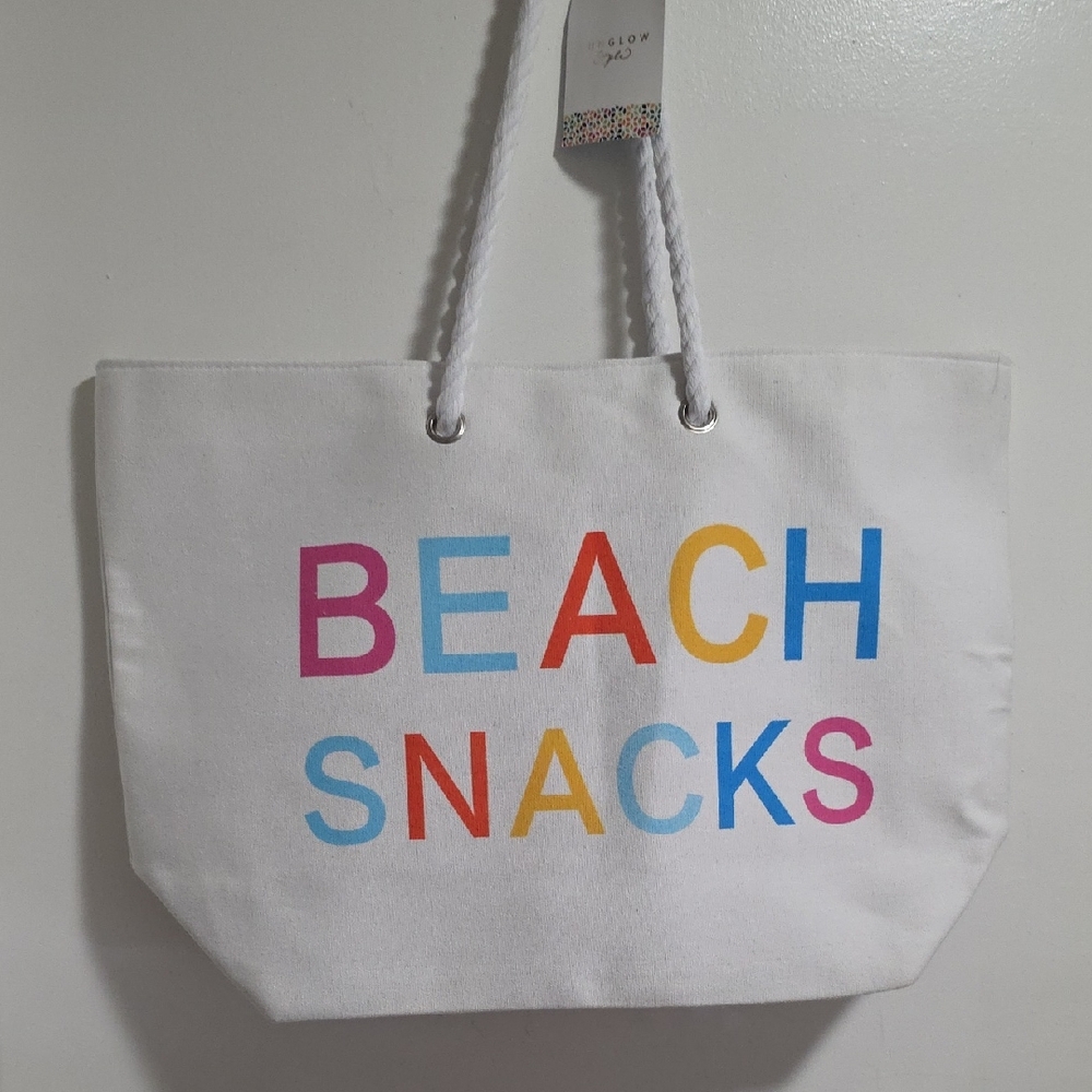 Sun Glow White Beach Snacks Tote Bag, NWT